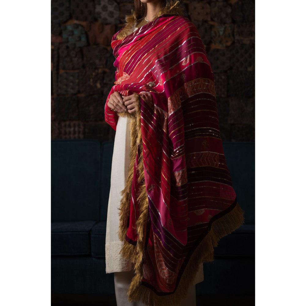 PRIYANKA RAAJIV Gopi Pink and Burgundy Patchwork Dupatta