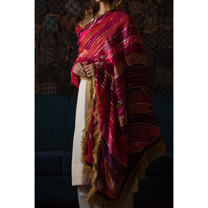 PRIYANKA RAAJIV Gopi Pink and Burgundy Patchwork Dupatta