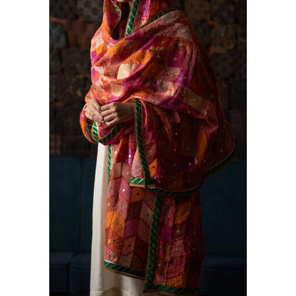 PRIYANKA RAAJIV Ura Pink and Coral Patchwork Dupatta