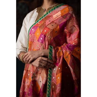 PRIYANKA RAAJIV Ura Pink and Coral Patchwork Dupatta