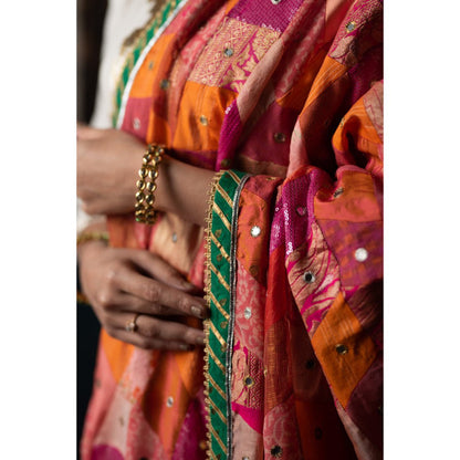 PRIYANKA RAAJIV Ura Pink and Coral Patchwork Dupatta