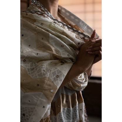 PRIYANKA RAAJIV Gulika Ivory Patchwork Dupatta