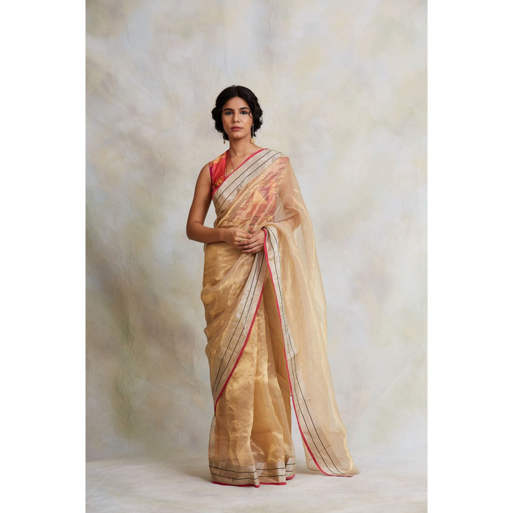 PRIYANKA RAAJIV Harsingar Gold Tissue Chanderi Saree with Unstitched Blouse