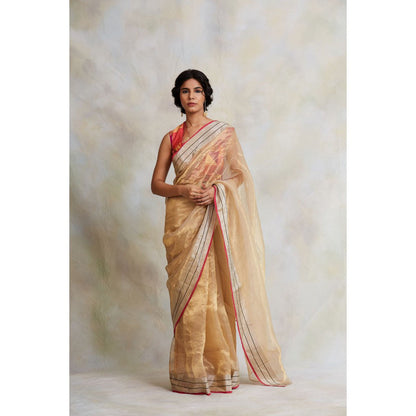 PRIYANKA RAAJIV Harsingar Gold Tissue Chanderi Saree with Unstitched Blouse