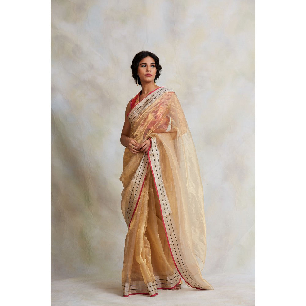 PRIYANKA RAAJIV Harsingar Gold Tissue Chanderi Saree with Unstitched Blouse