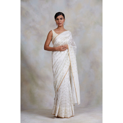 PRIYANKA RAAJIV Akasa Off White Chanderi Silk Saree with Unstitched Blouse