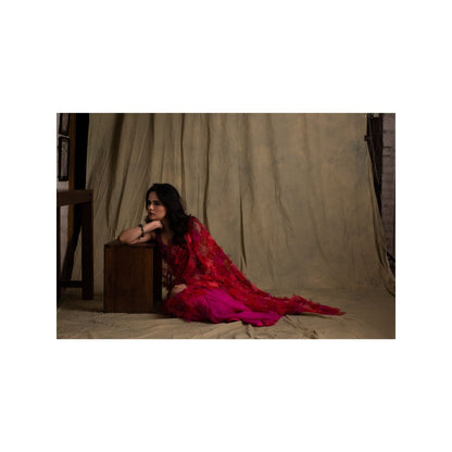PRIYANKA RAAJIV Pihu Patchwork Saree with Tulle Palla with Unstitched Blouse