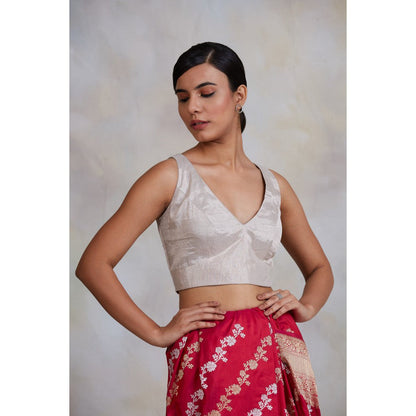 PRIYANKA RAAJIV Mrinal Silver Tissue Chanderi Blouse