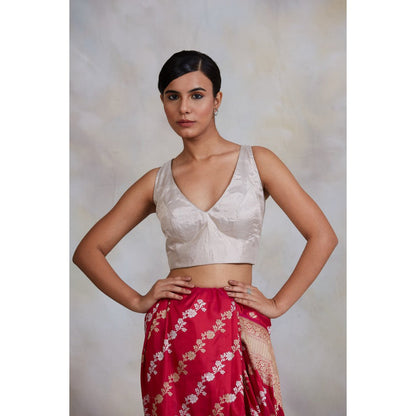 PRIYANKA RAAJIV Mrinal Silver Tissue Chanderi Blouse