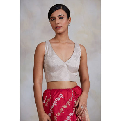 PRIYANKA RAAJIV Mrinal Silver Tissue Chanderi Blouse