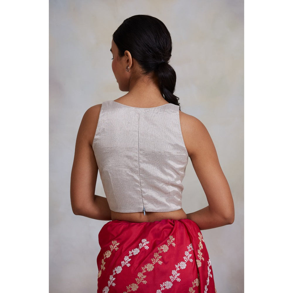 PRIYANKA RAAJIV Mrinal Silver Tissue Chanderi Blouse