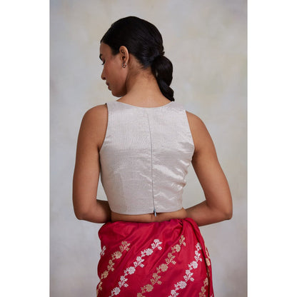 PRIYANKA RAAJIV Mrinal Silver Tissue Chanderi Blouse