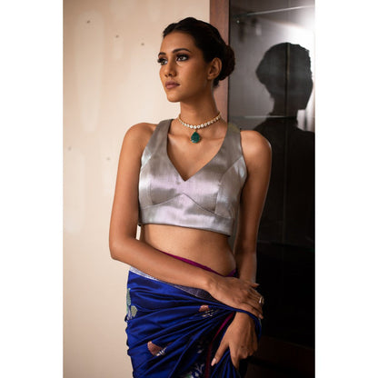 PRIYANKA RAAJIV Zelda Silver Tissue Chanderi Blouse
