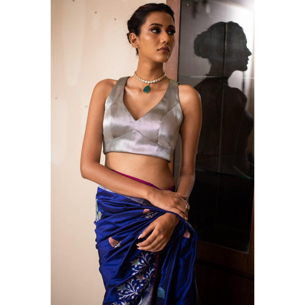 PRIYANKA RAAJIV Zelda Silver Tissue Chanderi Blouse