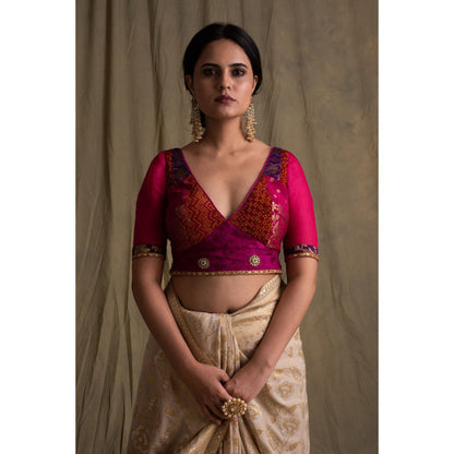 PRIYANKA RAAJIV Bhavya Pink and Red Silk Brocade Blouse