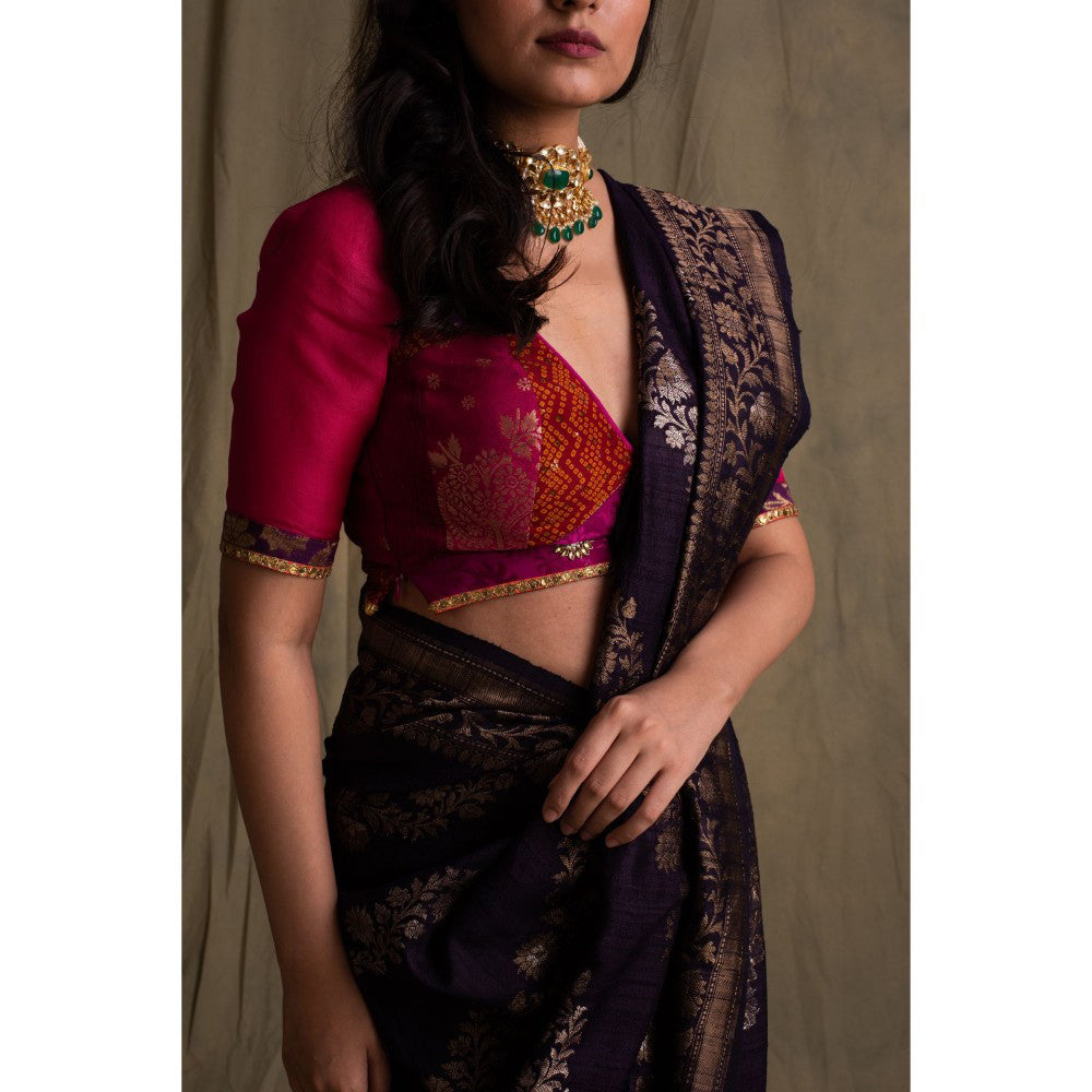 PRIYANKA RAAJIV Bhavya Pink and Red Silk Brocade Blouse