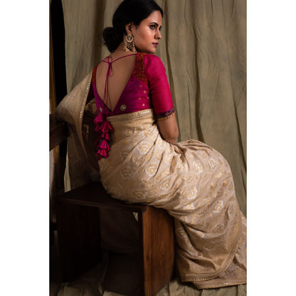 PRIYANKA RAAJIV Bhavya Pink and Red Silk Brocade Blouse