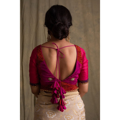 PRIYANKA RAAJIV Bhavya Pink and Red Silk Brocade Blouse
