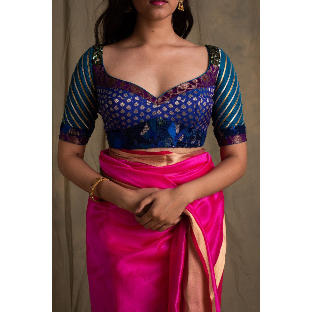 PRIYANKA RAAJIV Ambar Blue Silk Brocade Blouse