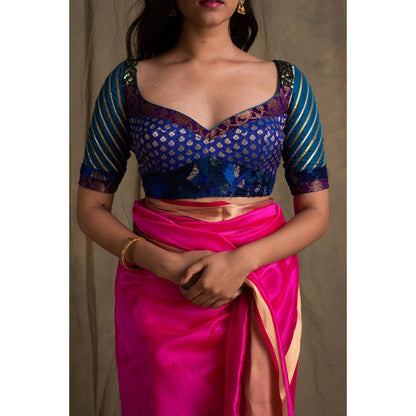 PRIYANKA RAAJIV Ambar Blue Silk Brocade Blouse