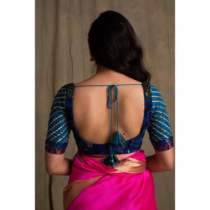 PRIYANKA RAAJIV Ambar Blue Silk Brocade Blouse