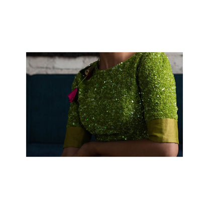 PRIYANKA RAAJIV Hiras Green Silk Crepe and Sequined Blouse