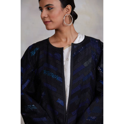PRIYANKA RAAJIV Kumud Black and Blue Patchwork Jacket