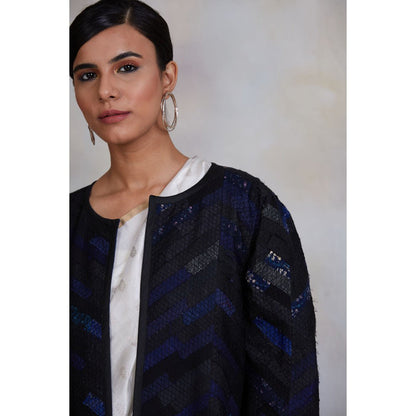 PRIYANKA RAAJIV Kumud Black and Blue Patchwork Jacket