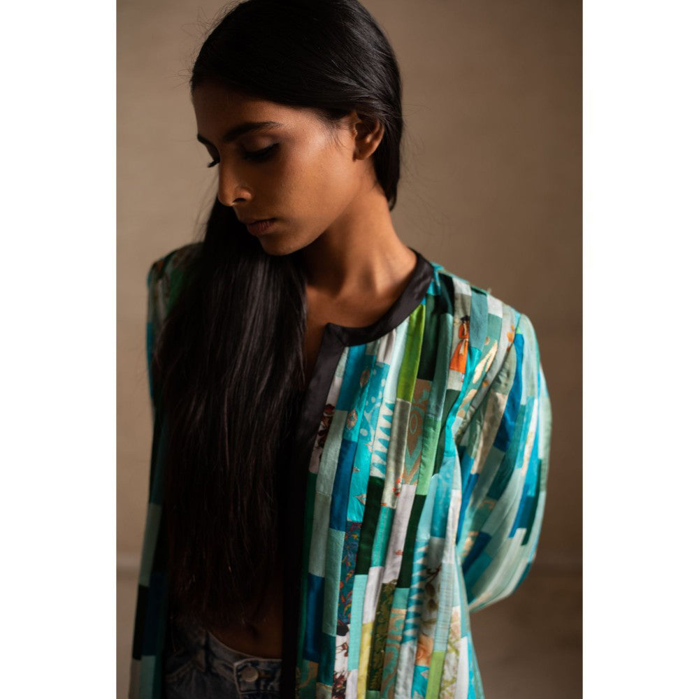 PRIYANKA RAAJIV Amvi Blue Patchwork Heritage Jacket