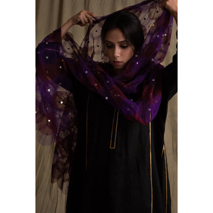 PRIYANKA RAAJIV Aanya Black Linen Flowy Kurta with Palazzo (Set of 3)