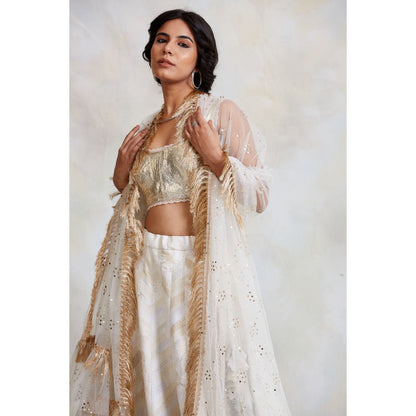 PRIYANKA RAAJIV Gule Makhmal Ivory Patchwork Lehenga (Set of 3)