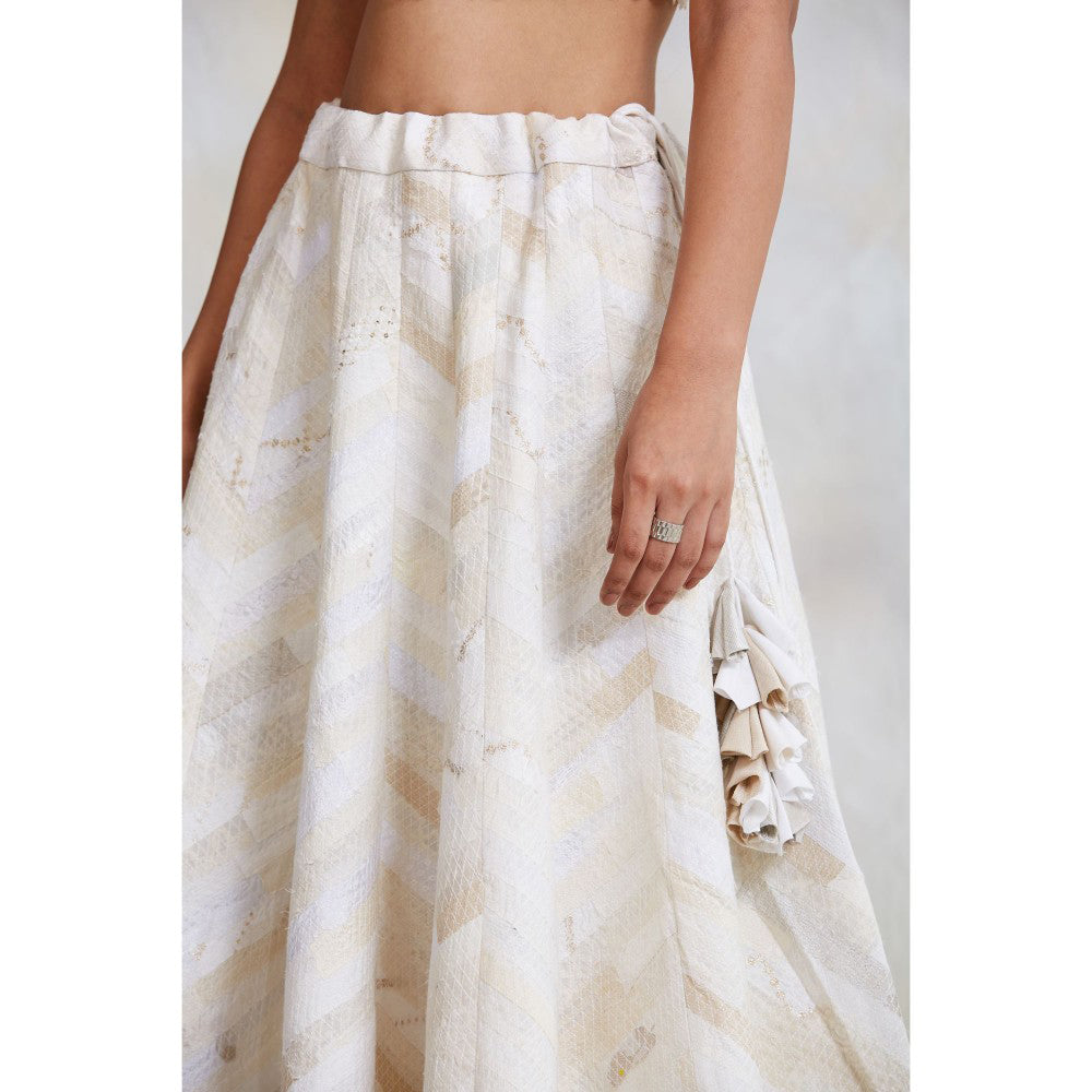PRIYANKA RAAJIV Gule Makhmal Ivory Patchwork Lehenga (Set of 3)