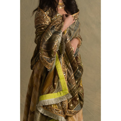 PRIYANKA RAAJIV Rumra Rika and Keerat Gold and Beige Lehenga (Set of 3)