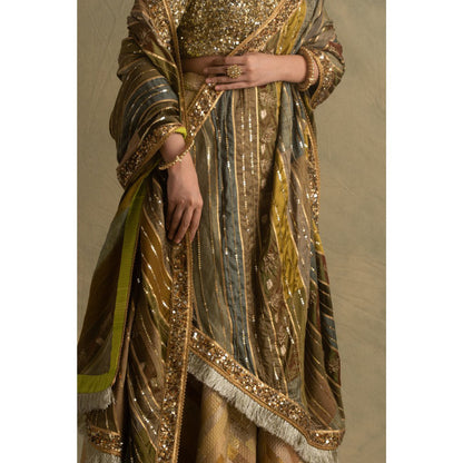 PRIYANKA RAAJIV Rumra Rika and Keerat Gold and Beige Lehenga (Set of 3)