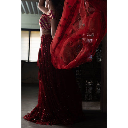 PRIYANKA RAAJIV Aheli Sequin Hand Embroidered Lehenga (Set of 3)