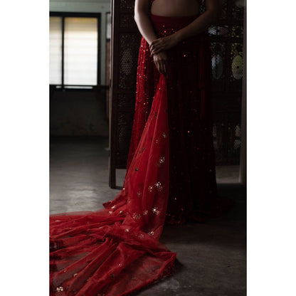 PRIYANKA RAAJIV Aheli Sequin Hand Embroidered Lehenga (Set of 3)