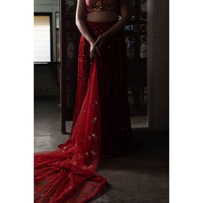 PRIYANKA RAAJIV Aheli Sequin Hand Embroidered Lehenga (Set of 3)