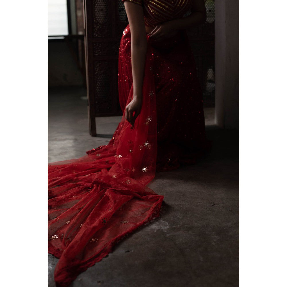 PRIYANKA RAAJIV Aheli Sequin Hand Embroidered Lehenga (Set of 3)