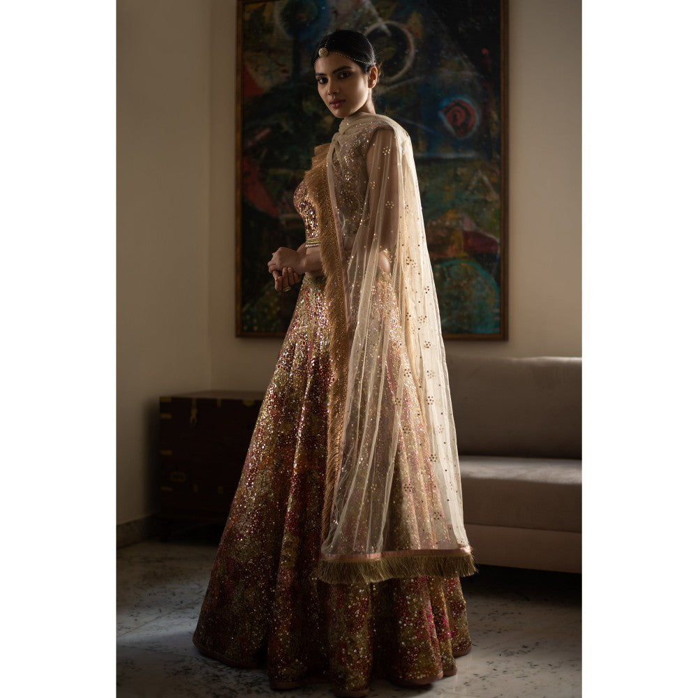 PRIYANKA RAAJIV Sharad Silk and Sequin Lehenga Blouse and Dupatta (Set of 3)