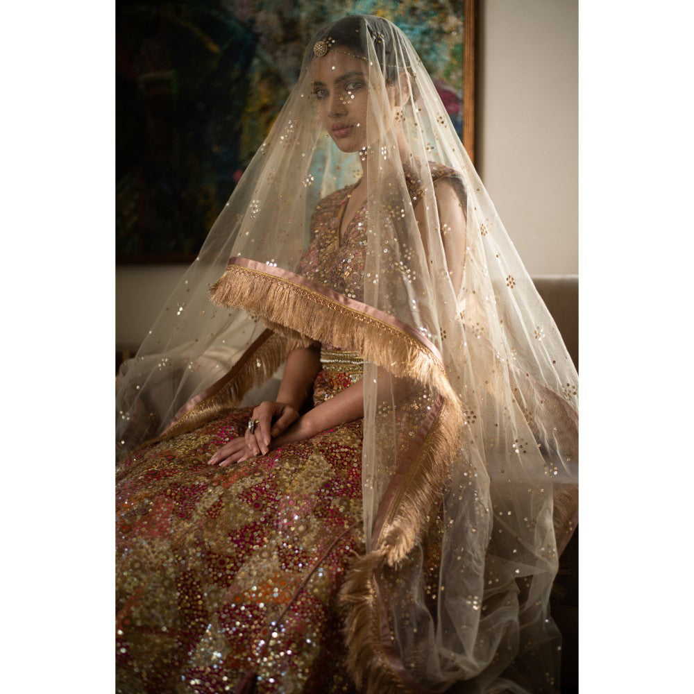 PRIYANKA RAAJIV Sharad Silk and Sequin Lehenga Blouse and Dupatta (Set of 3)