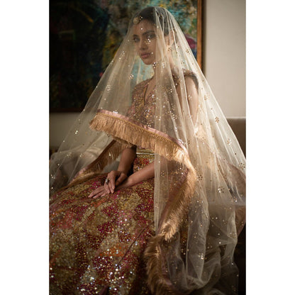 PRIYANKA RAAJIV Sharad Silk and Sequin Lehenga Blouse and Dupatta (Set of 3)