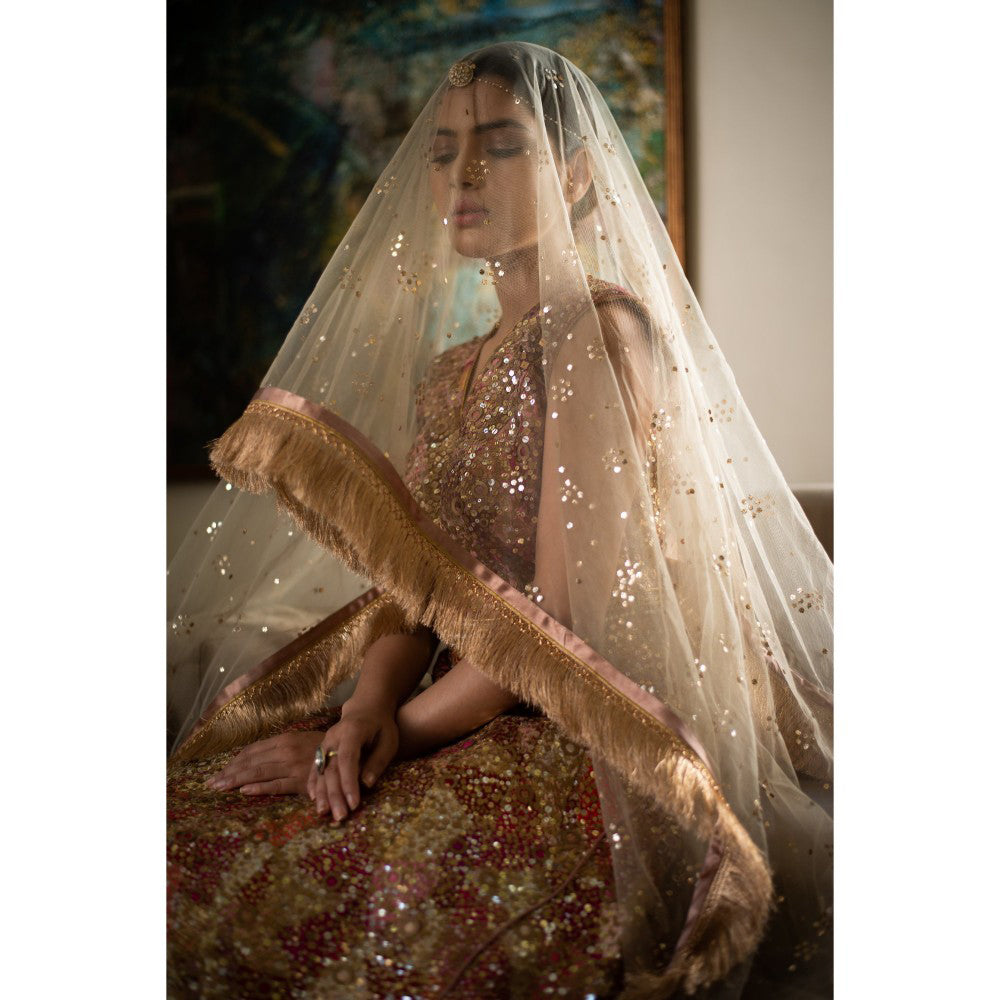 PRIYANKA RAAJIV Sharad Silk and Sequin Lehenga Blouse and Dupatta (Set of 3)