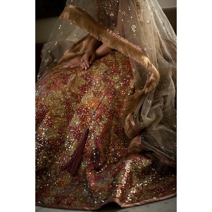 PRIYANKA RAAJIV Sharad Silk and Sequin Lehenga Blouse and Dupatta (Set of 3)