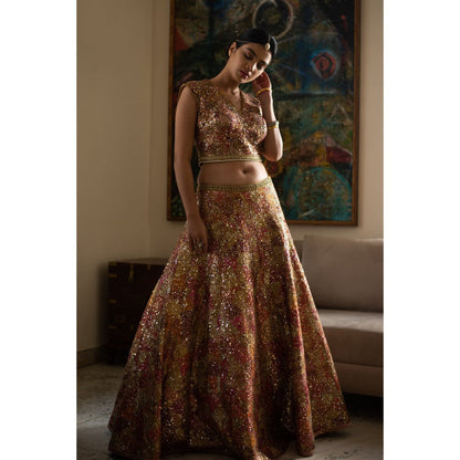 PRIYANKA RAAJIV Sharad Silk and Sequin Lehenga Blouse and Dupatta (Set of 3)