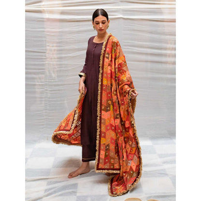 PRIYANKA RAAJIV Kanti Orange Patchwork Dupatta