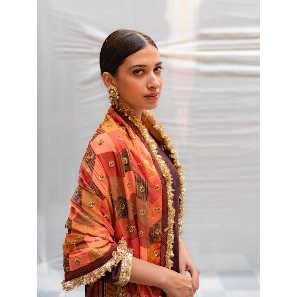 PRIYANKA RAAJIV Kanti Orange Patchwork Dupatta