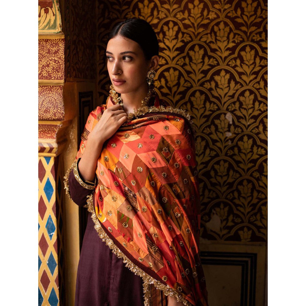 PRIYANKA RAAJIV Kanti Orange Patchwork Dupatta