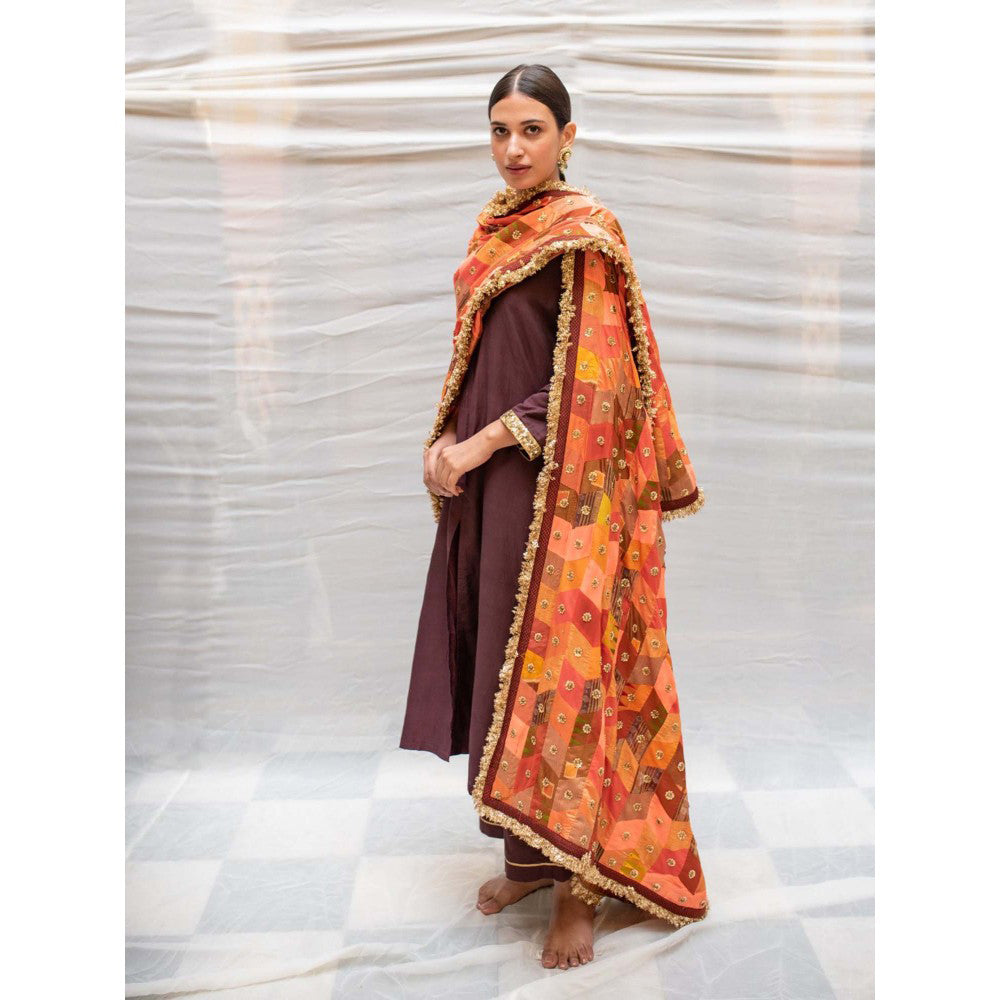 PRIYANKA RAAJIV Kanti Orange Patchwork Dupatta