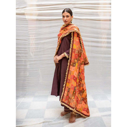 PRIYANKA RAAJIV Kanti Orange Patchwork Dupatta