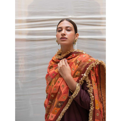 PRIYANKA RAAJIV Kanti Orange Patchwork Dupatta
